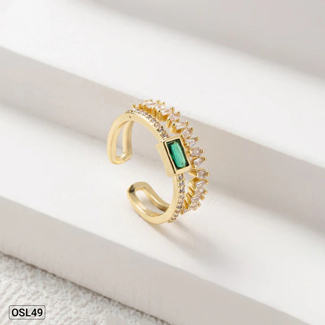 Emerald Luxe – Gold Plated Green Stone Adjustable Finger Ring (Stainless Steel | Anti-Tarnish | Waterproof) OSL49