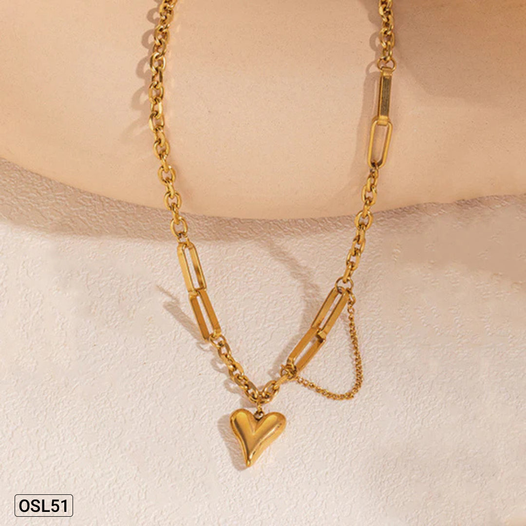 Golden Heartbeat – Gold Plated Heart Pendant Rope Chain Necklace (Stainless Steel | Anti-Tarnish | Waterproof) OSL51