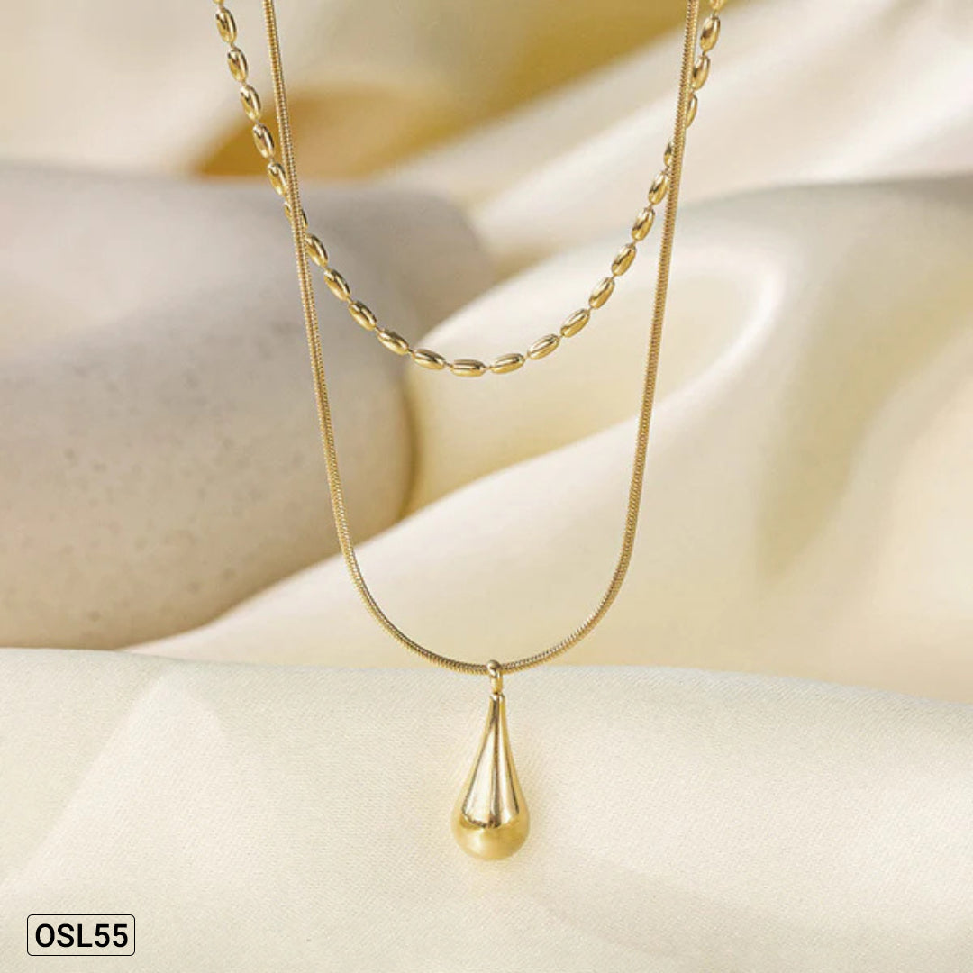 TearGlow – Gold Plated Teardrop Pendant Layered Necklace (Anti-Tarnish | Waterproof | Minimalist Jewelry) OSL55