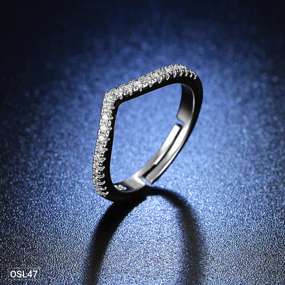 V-Luxe Shine – Silver Plated AD V-Shape Finger Ring (Adjustable | Anti-Tarnish | Contemporary Design) OSL47