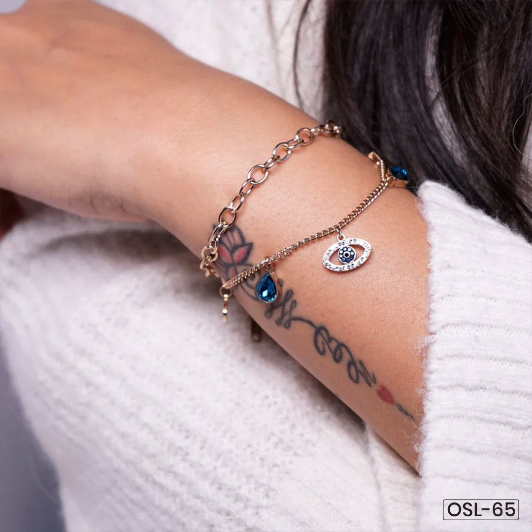 Evil Eye Rose Gold Plated Crystal Bracelet for Women-OSL65