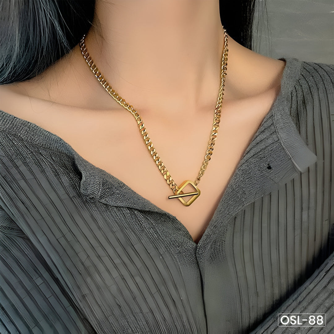 Gold Plated Stainless Steel Anti-Tarnish Dual Strand Geometric Necklace for Women-OSL88