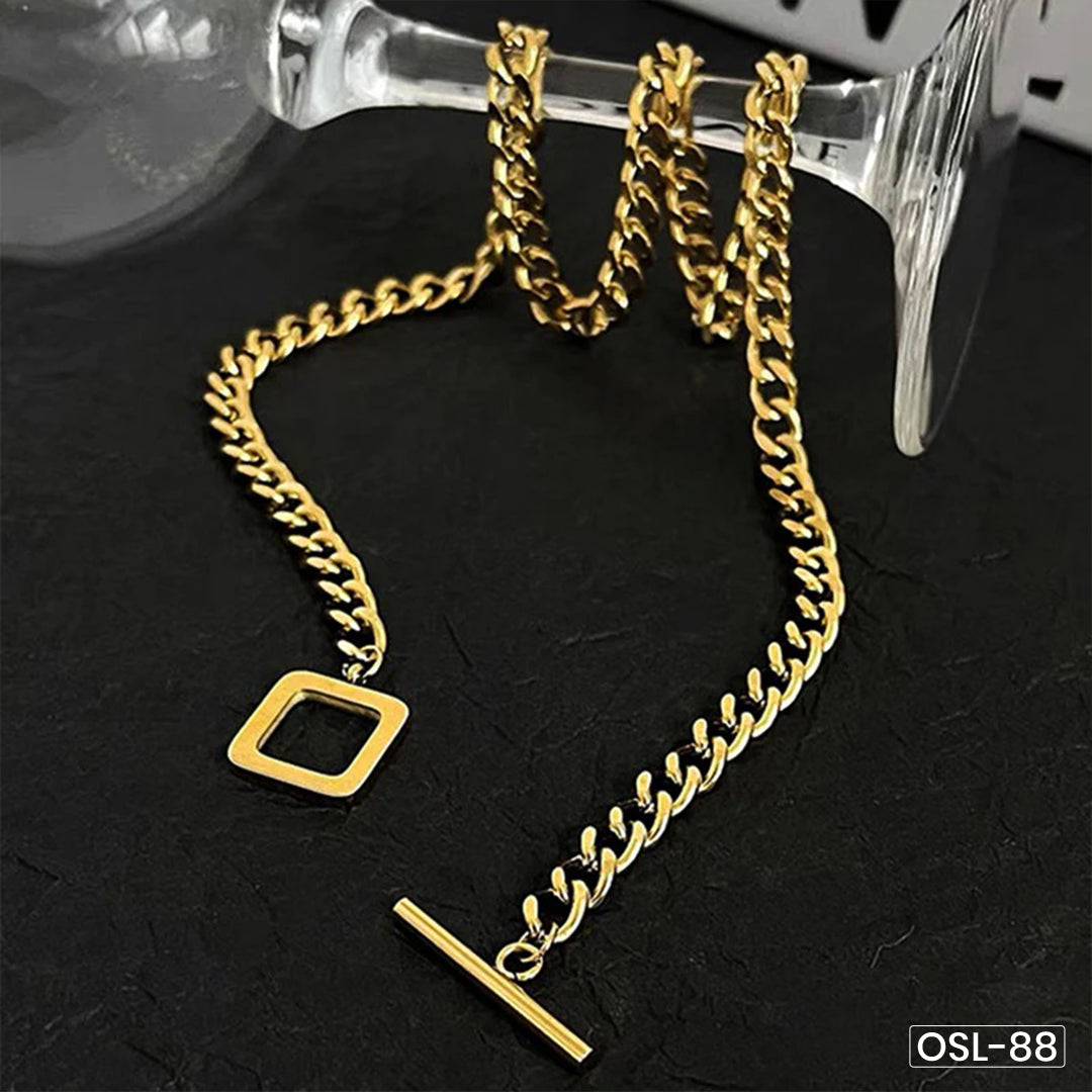 Gold Plated Stainless Steel Anti-Tarnish Dual Strand Geometric Necklace for Women-OSL88