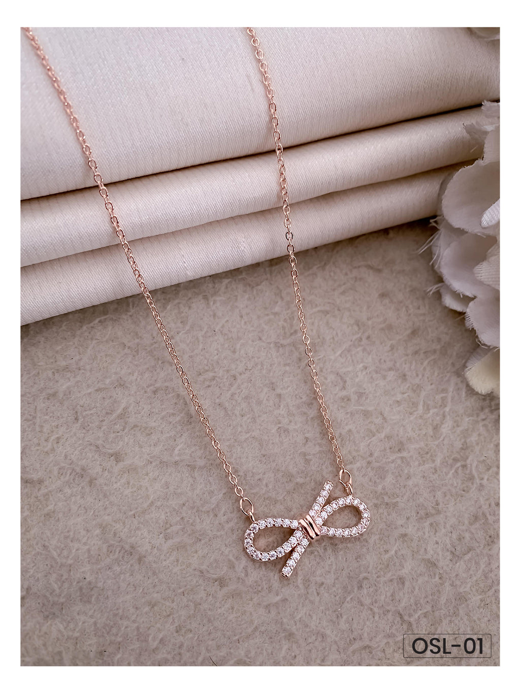 Elegant Bow A.D Diamond Rose Gold Necklace OSL01