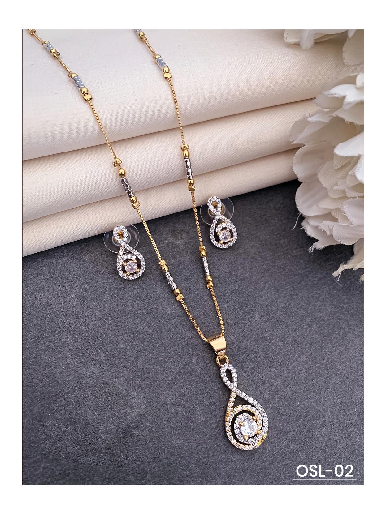 “Tu-Tune” A.D Diamond Rose Gold Pendant Set OSL02