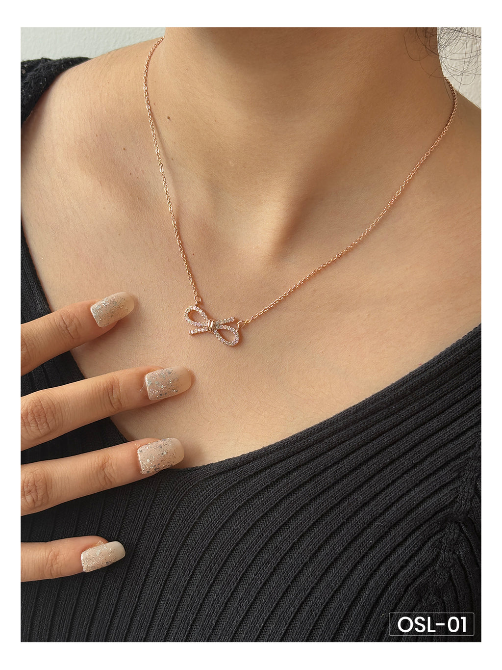 Elegant Bow A.D Diamond Rose Gold Necklace OSL01