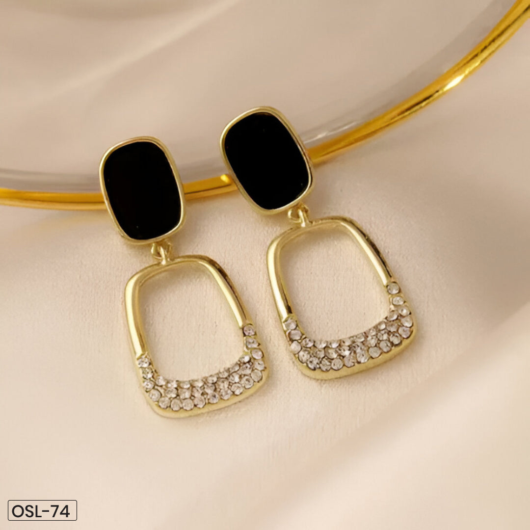 Black Studded Drop Earrings-OSL74