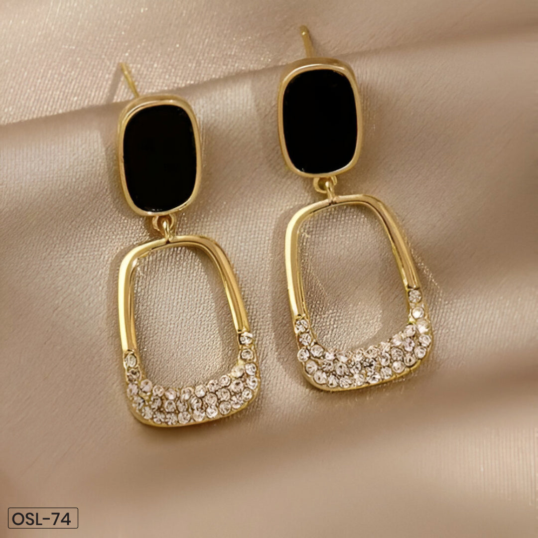 Black Studded Drop Earrings-OSL74