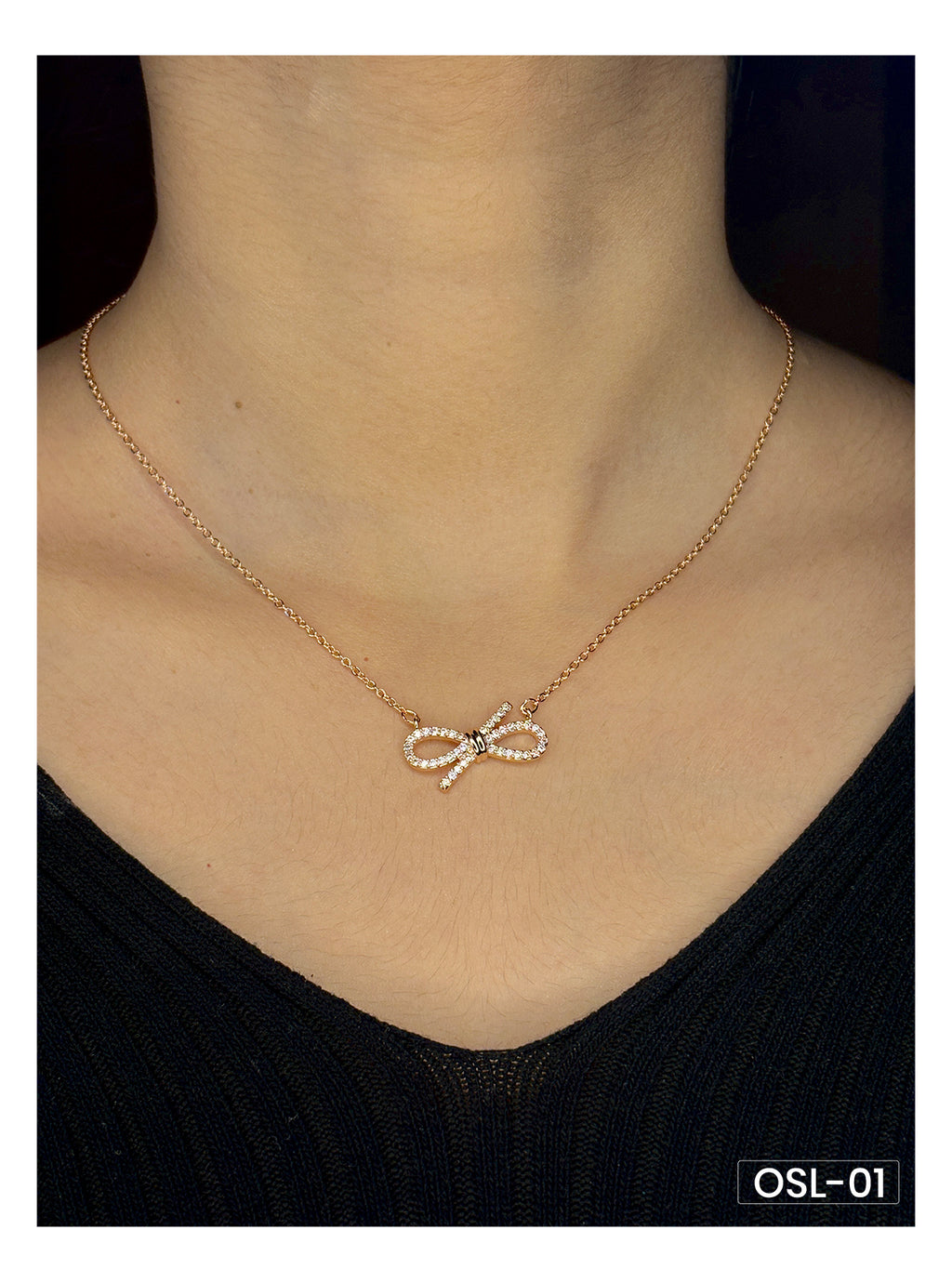 Elegant Bow A.D Diamond Rose Gold Necklace OSL01