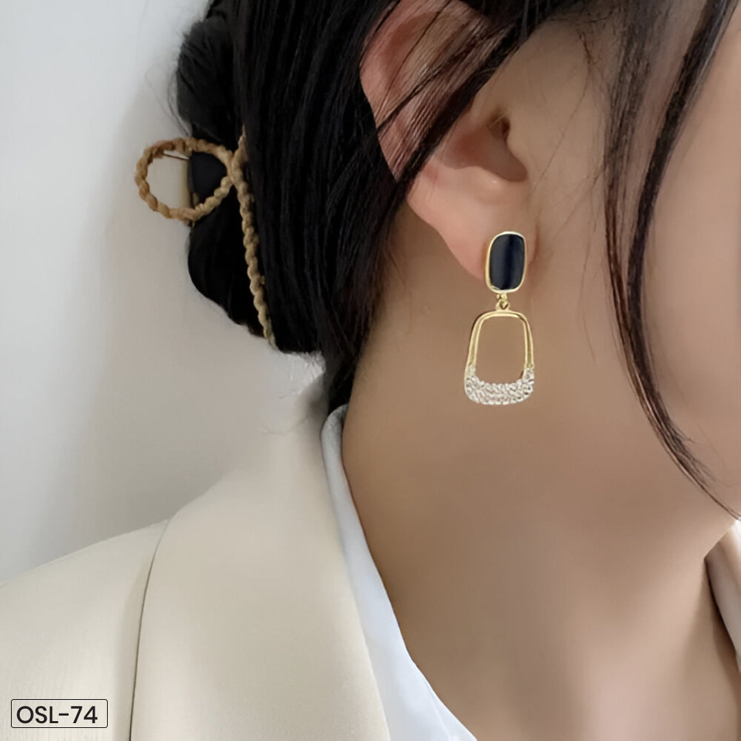 Black Studded Drop Earrings-OSL74