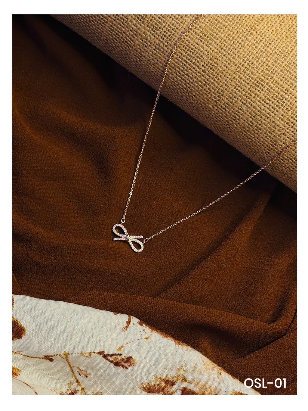 Elegant Bow A.D Diamond Rose Gold Necklace OSL01