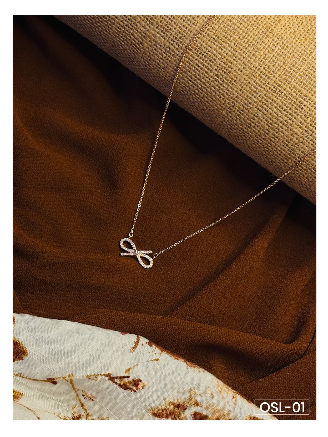 Elegant Bow A.D Diamond Rose Gold Necklace OSL01