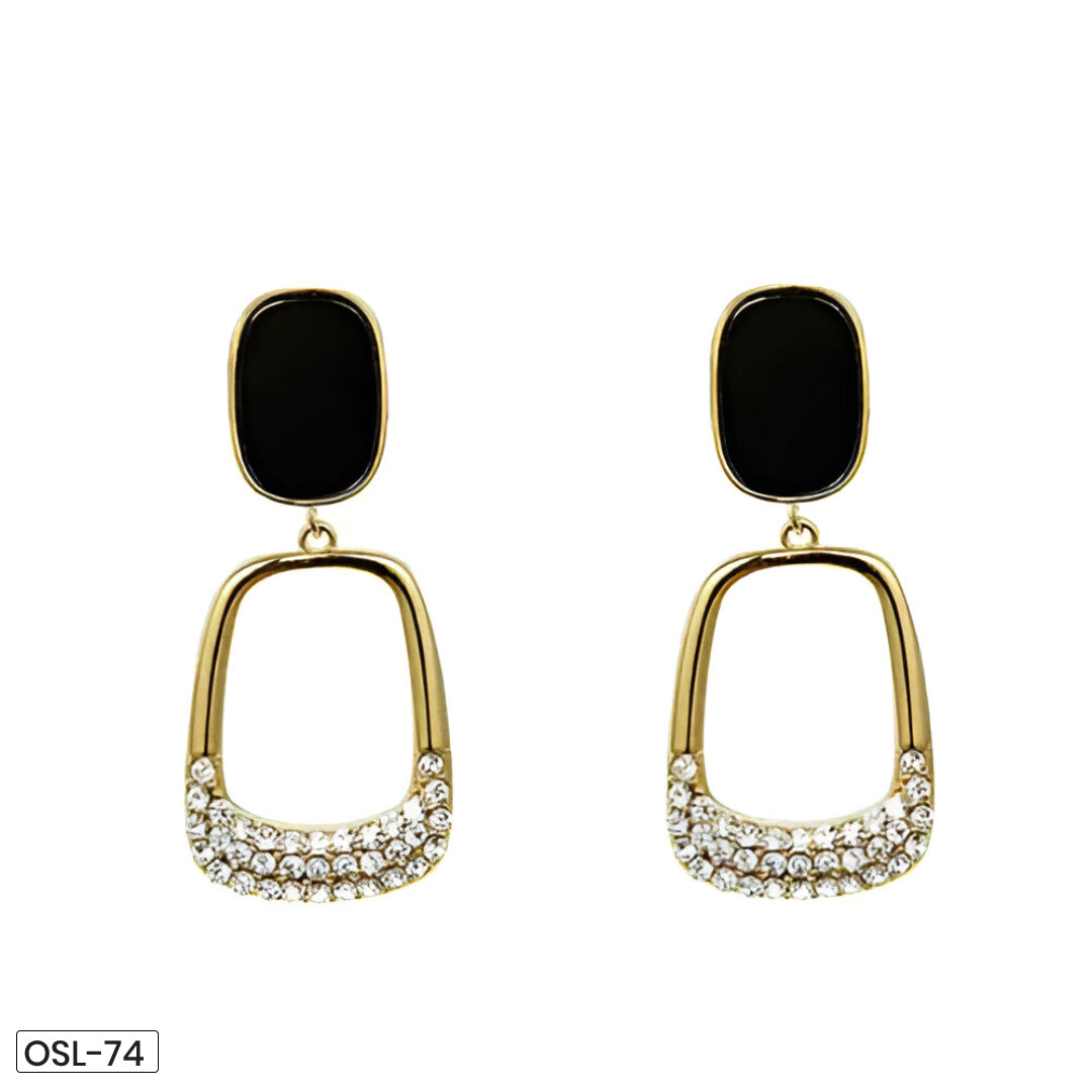 Black Studded Drop Earrings-OSL74