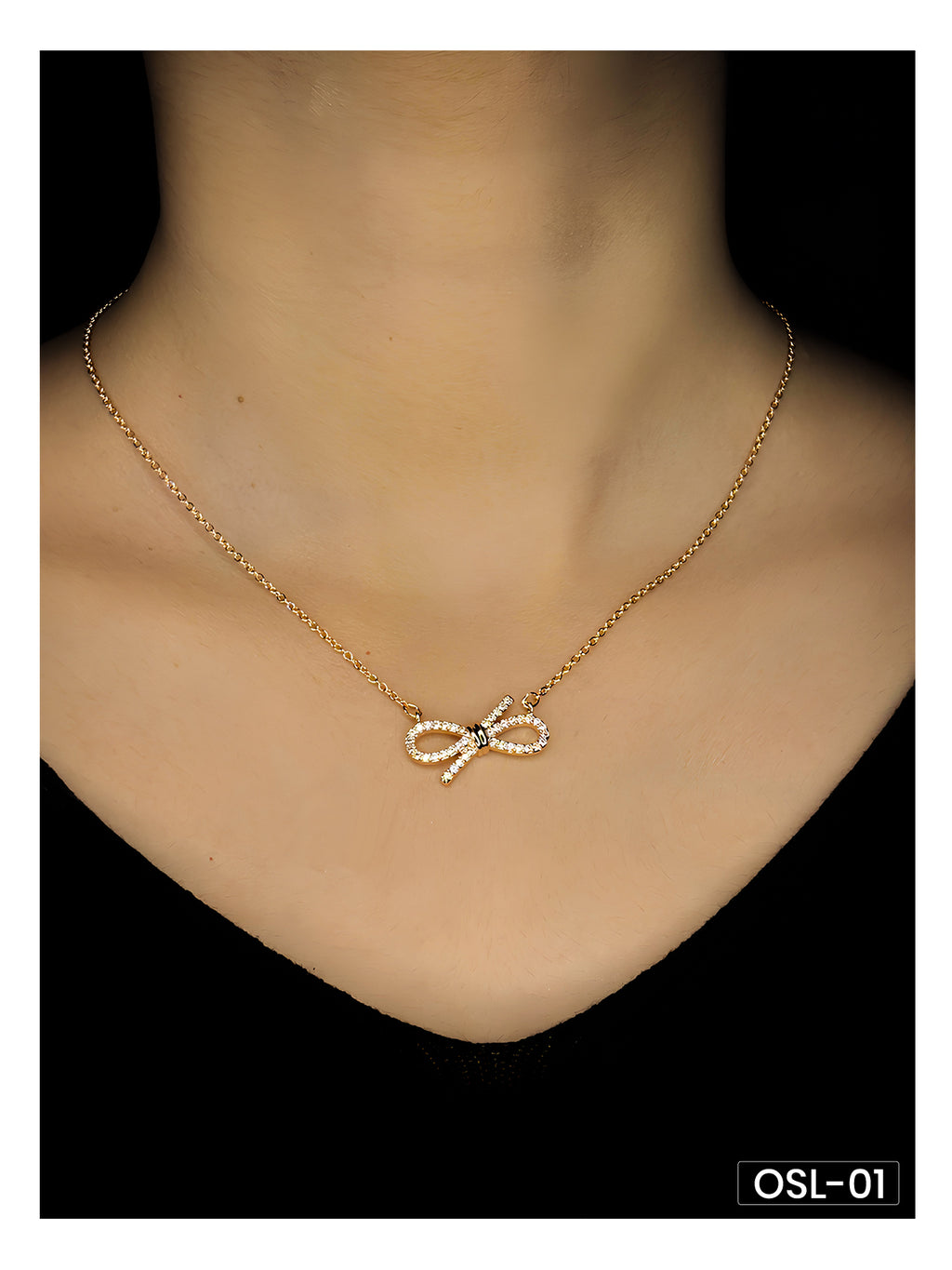 Elegant Bow A.D Diamond Rose Gold Necklace OSL01