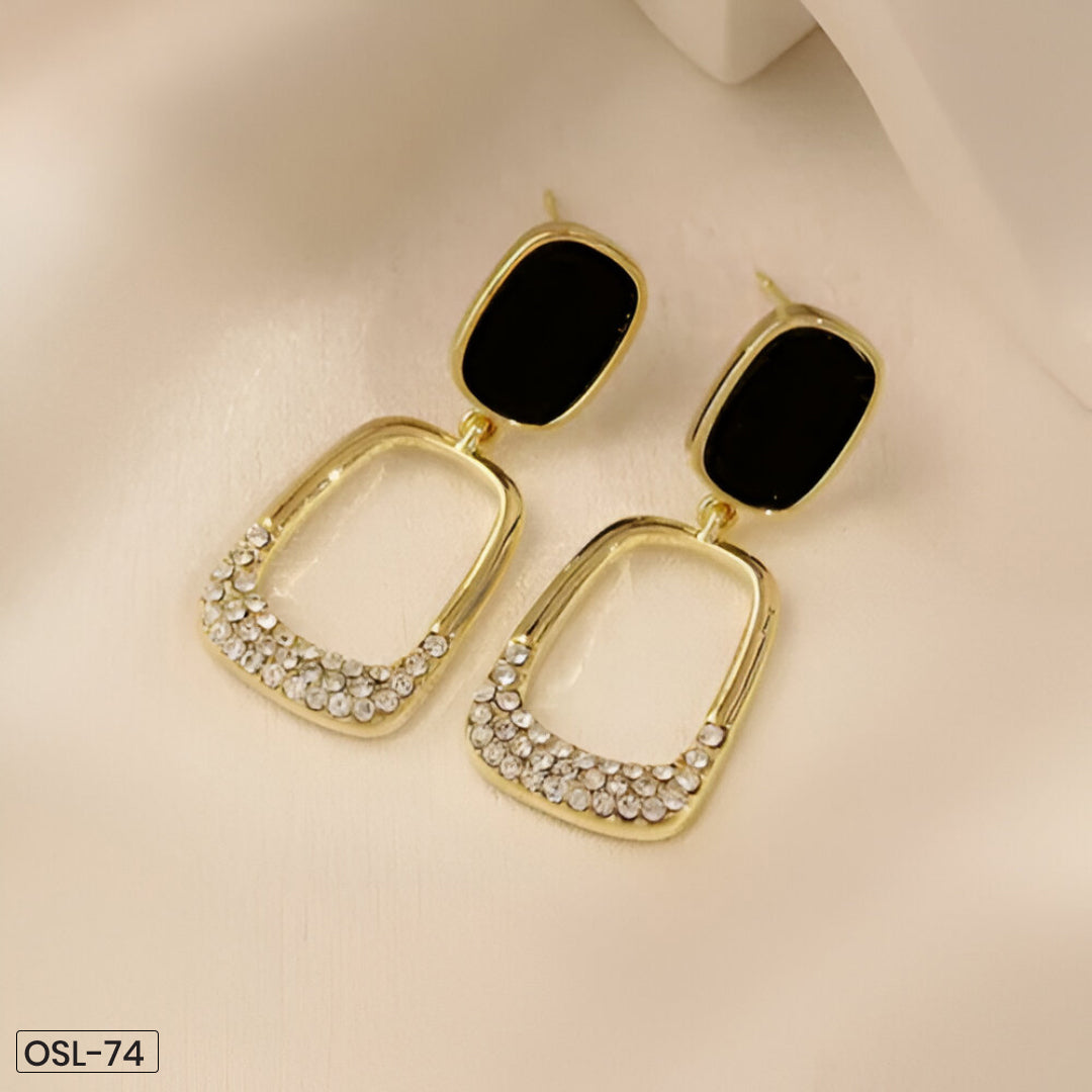 Black Studded Drop Earrings-OSL74