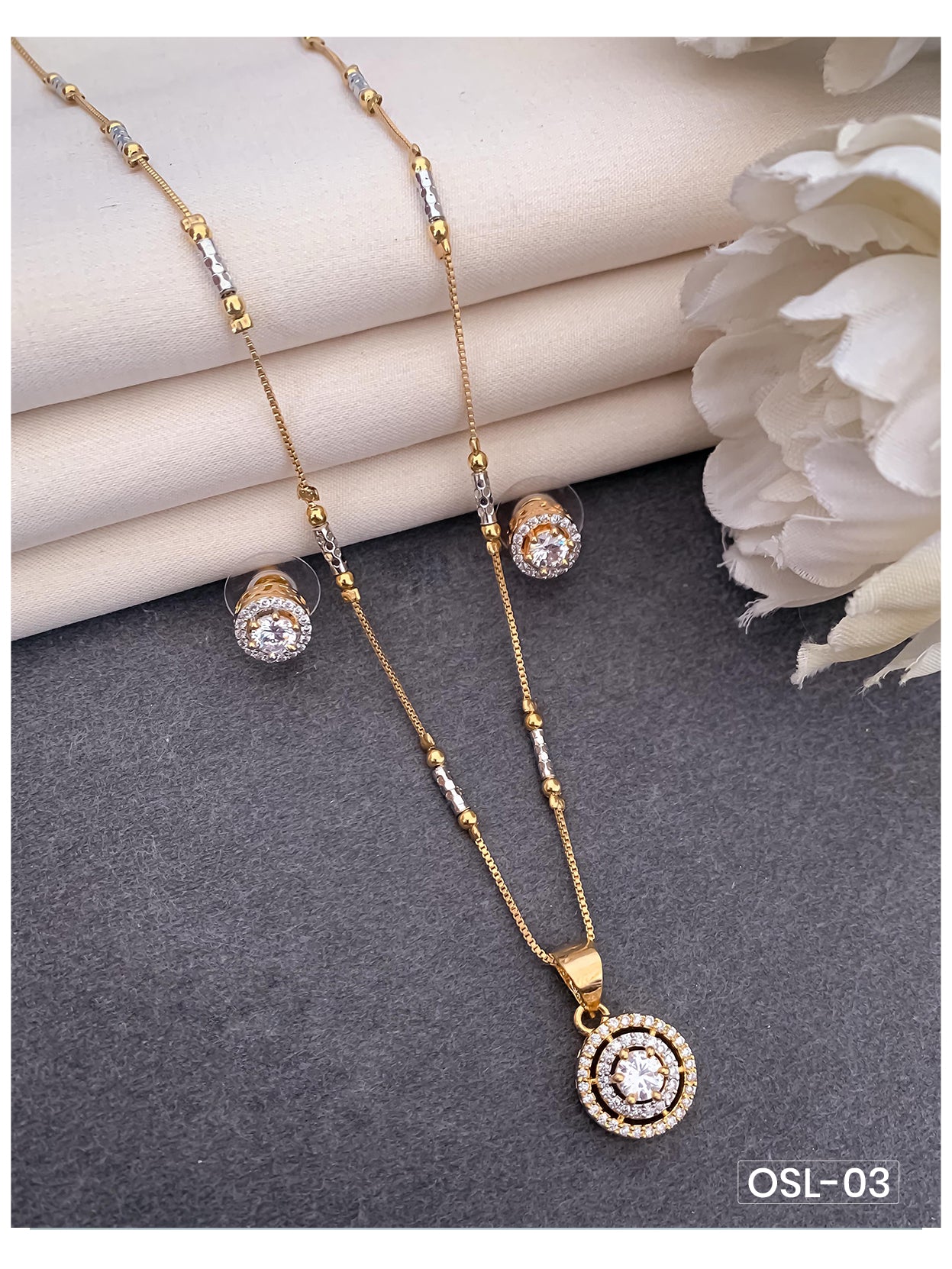 Blush Knot A.D Diamond Pendant Set-OSL03