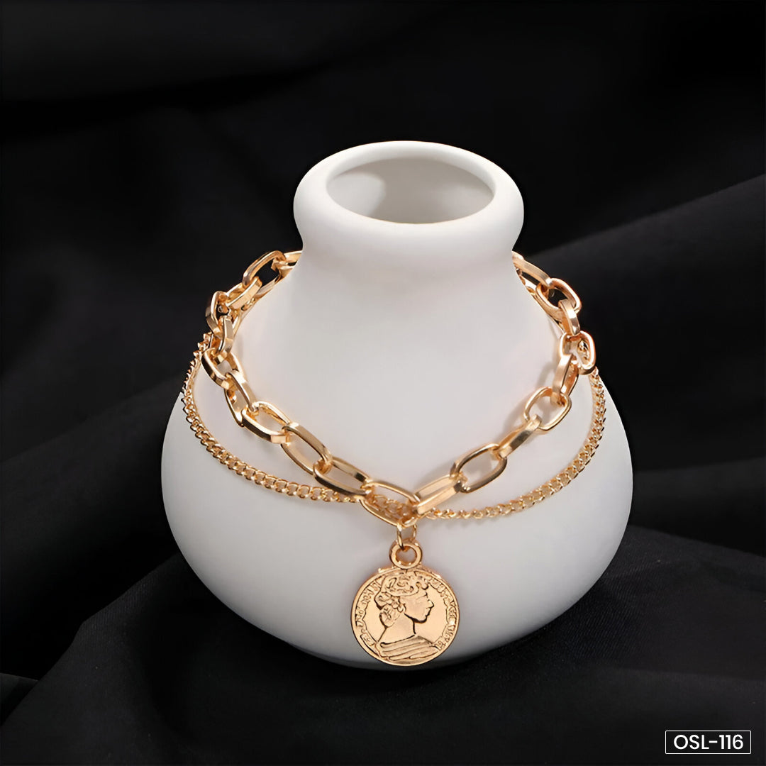 Stylish Coin Head Gold Plated Multi-Strand Bracelet - OSL116