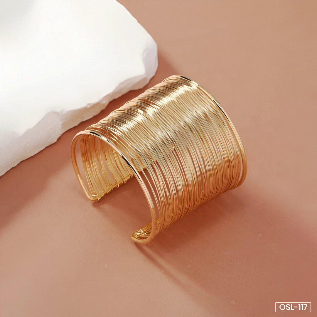 Gold Plated Mesh Design Korean Cuff Bracelet-OSL117