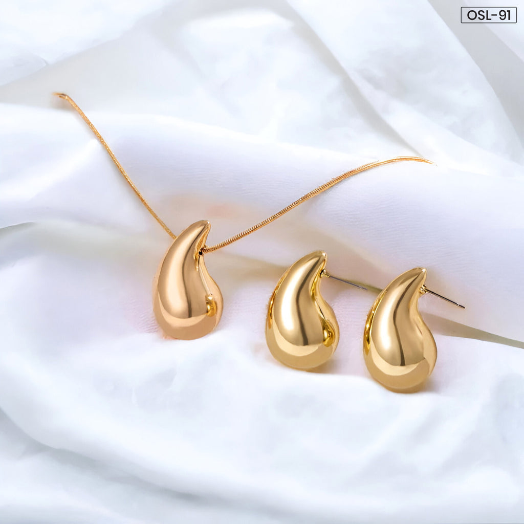 OSLUXE Gold Plated Glossy Chunky Dome Drop Jewellery Set-OSL91