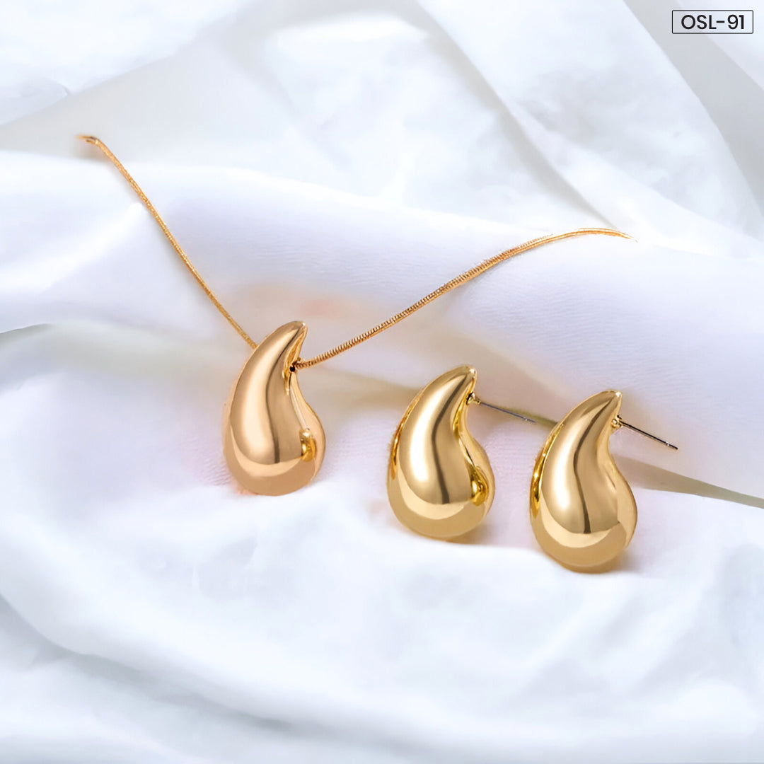 OSLUXE Gold Plated Glossy Chunky Dome Drop Jewellery Set-OSL91