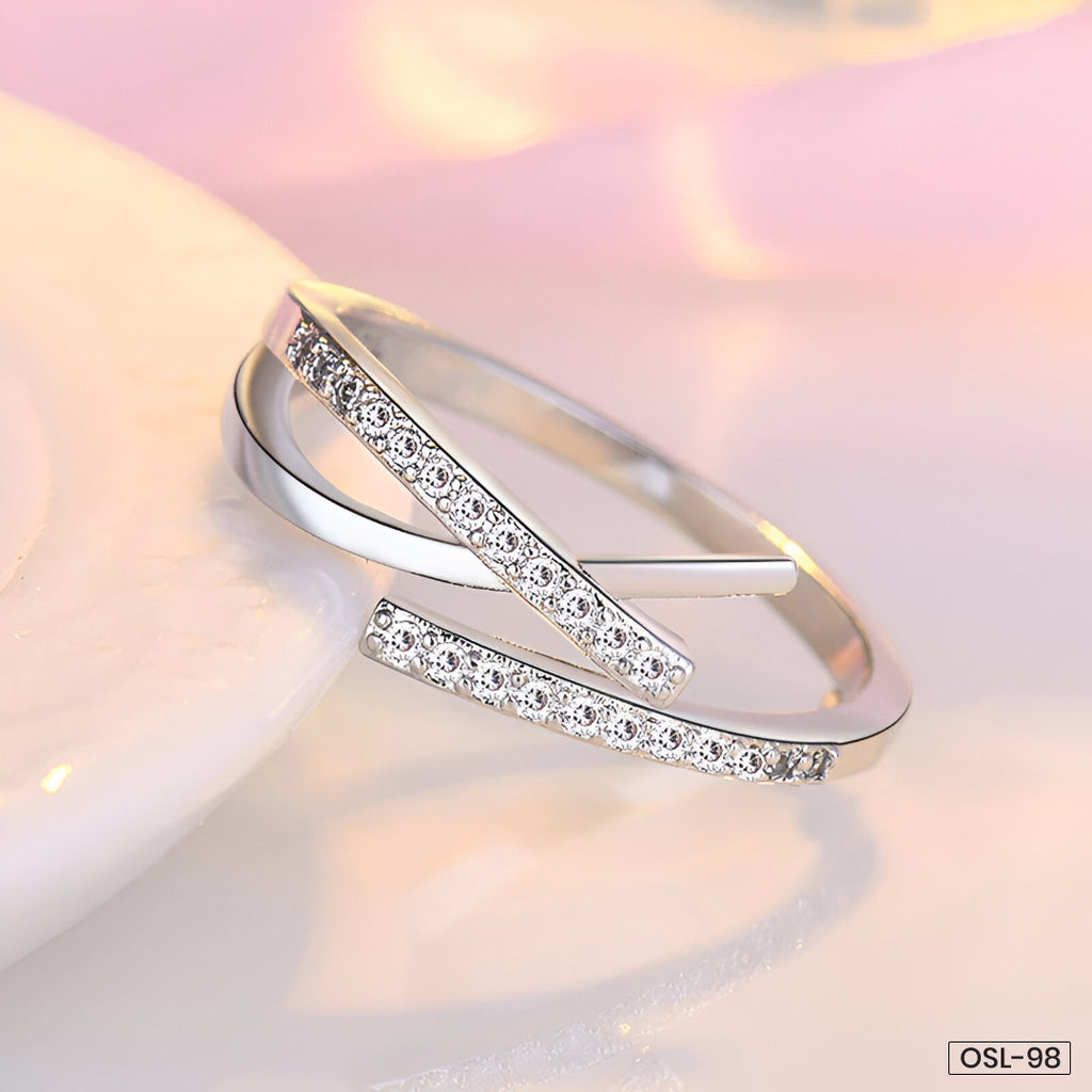 Silver Plated American Diamond Studded Contemporary Korean Finger Ring - OSL98