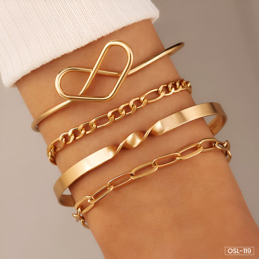Gold Plated Contemporary Stackable Bracelet Set (Pack of 4) - OSL119