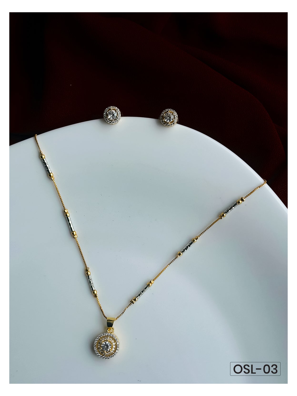 Blush Knot A.D Diamond Pendant Set-OSL03