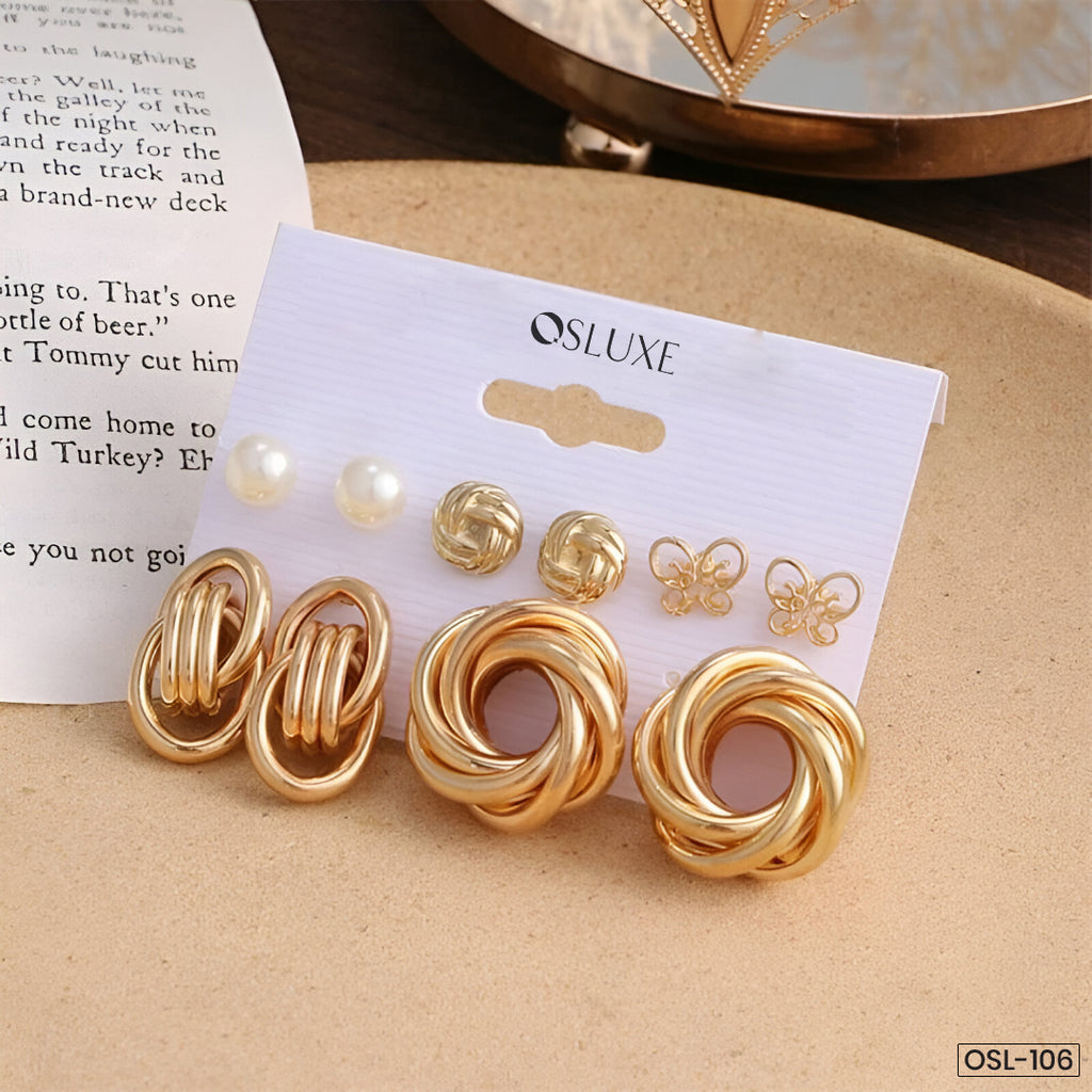 Gold-Toned & White Contemporary Stud Earrings - OSL106