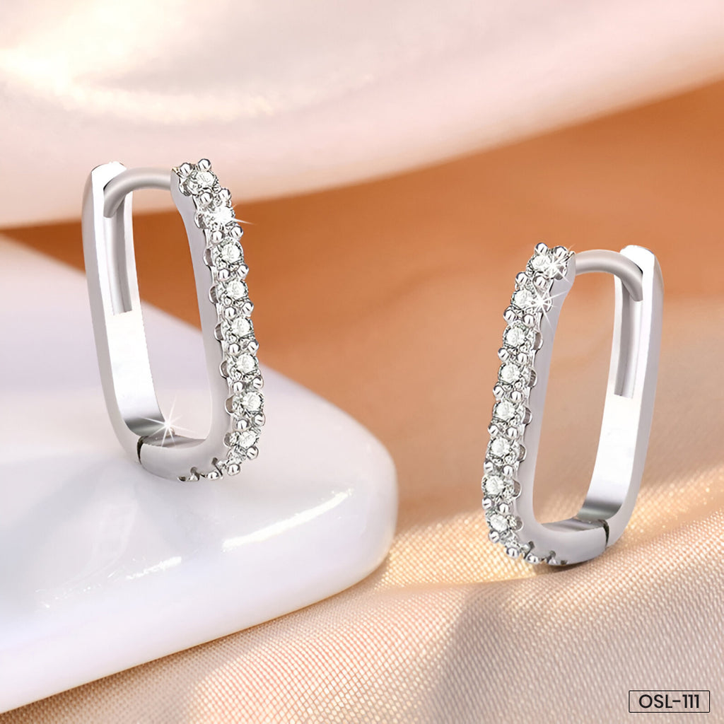 Silver Plated American Diamond Geometric Hoop Earrings - OSL111