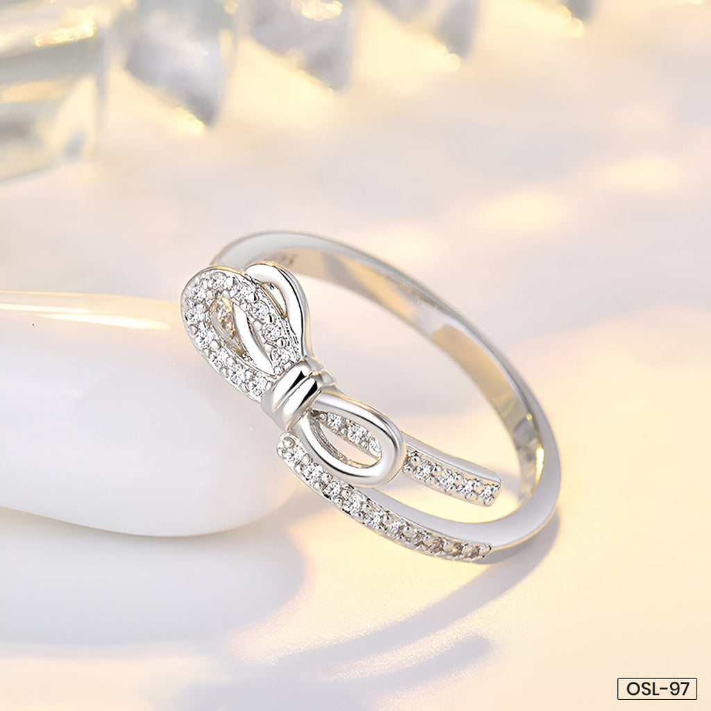 Silver Plated American Diamond Studded Contemporary Korean Finger Ring - OSL97