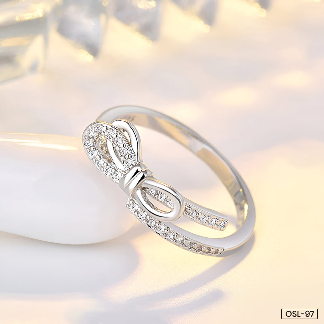 Silver Plated American Diamond Studded Contemporary Korean Finger Ring - OSL97