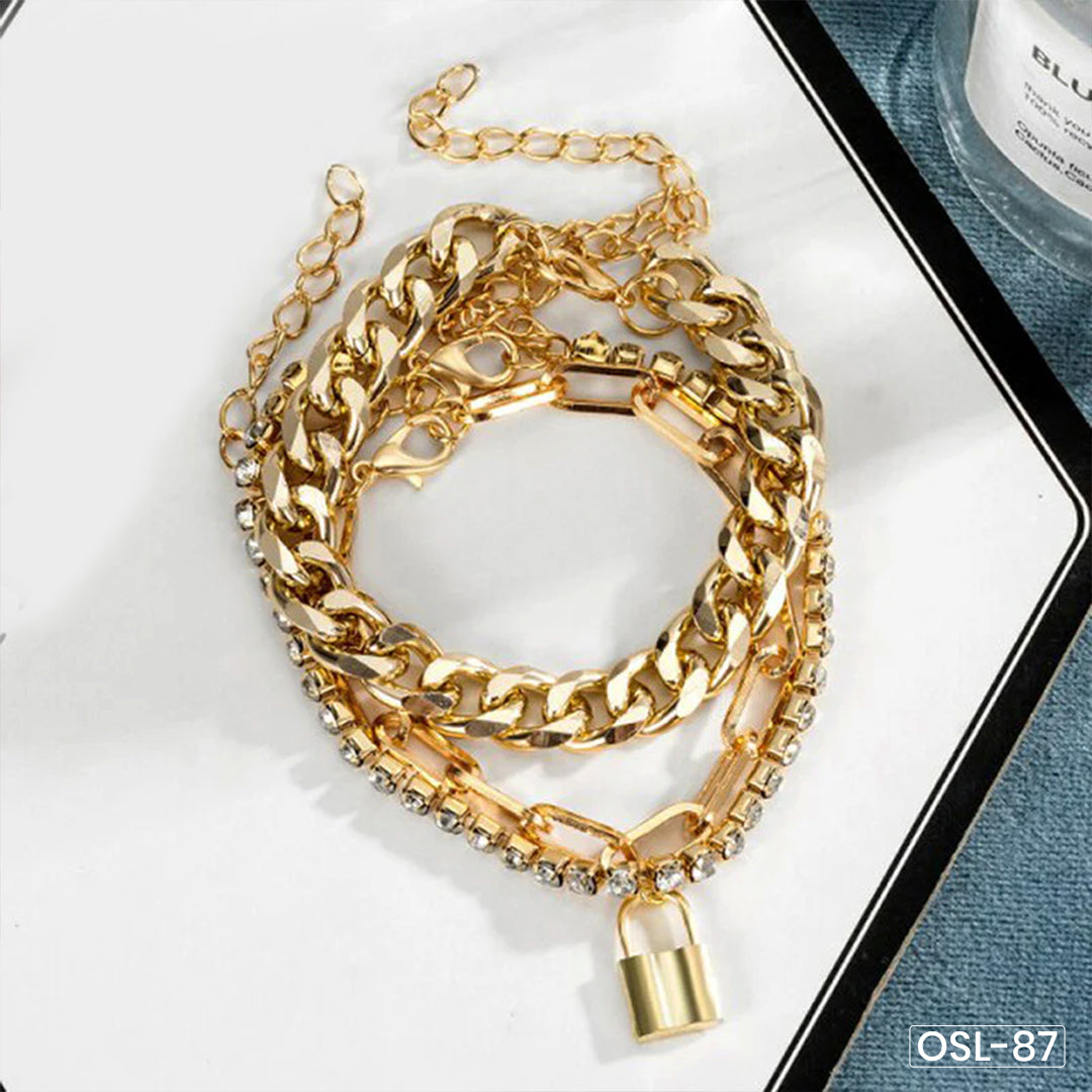 Sparkling Gold Plated Multi-Strand Bracelet for Women-OSL87