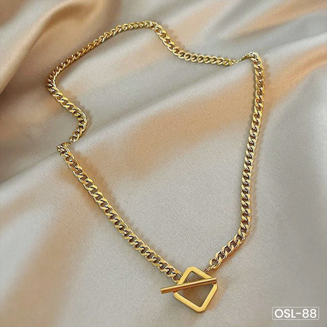 Gold Plated Stainless Steel Anti-Tarnish Dual Strand Geometric Necklace for Women-OSL88