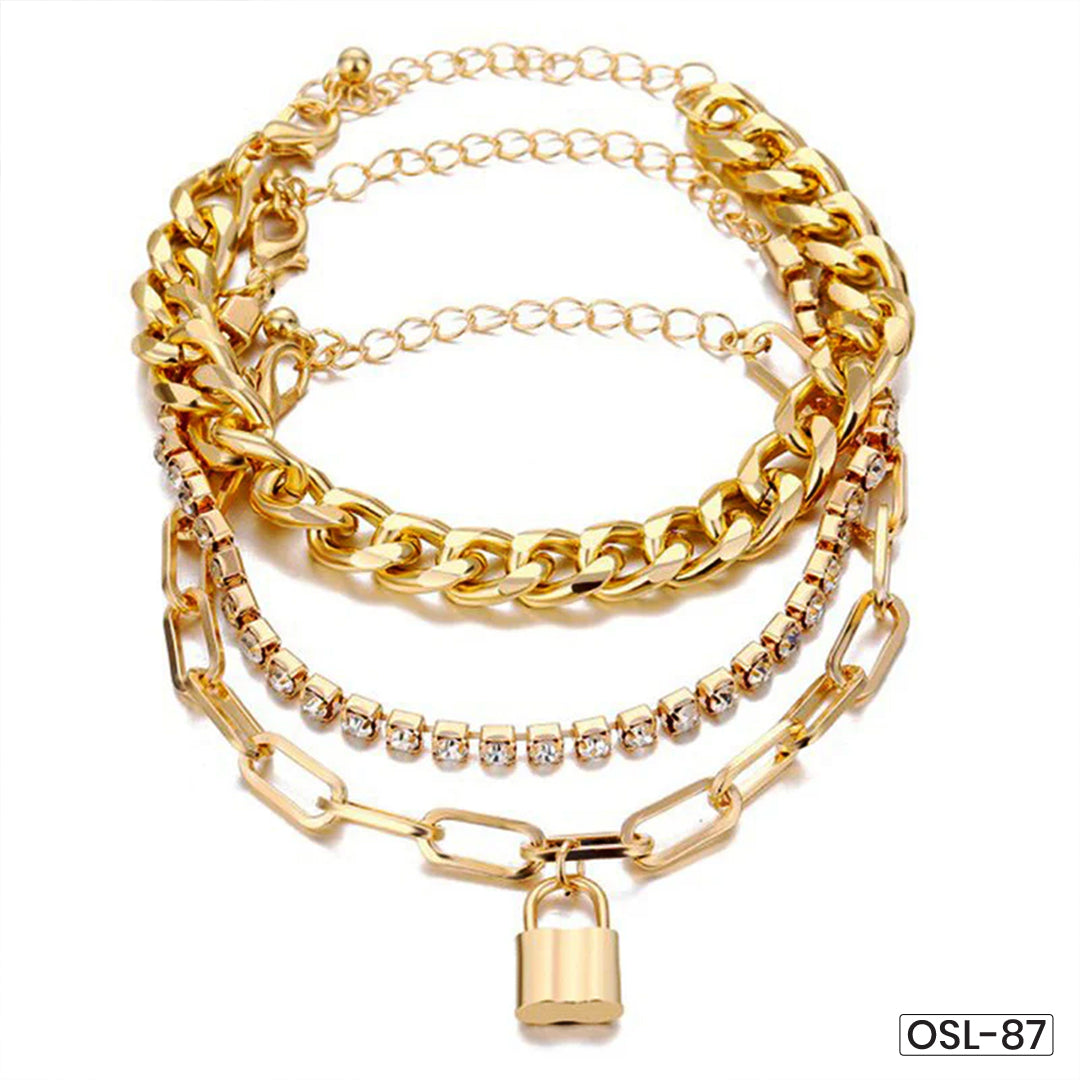Sparkling Gold Plated Multi-Strand Bracelet for Women-OSL87