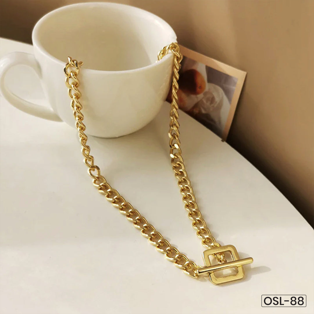Gold Plated Stainless Steel Anti-Tarnish Dual Strand Geometric Necklace for Women-OSL88